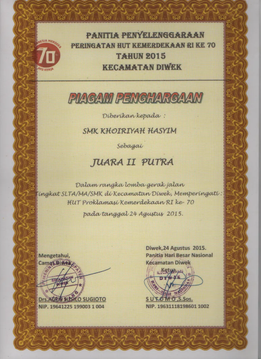 2015 - JUARA 2 PUTRA LOMBA GERAK JALAN TINGKAT KECAMATAN DIWEK