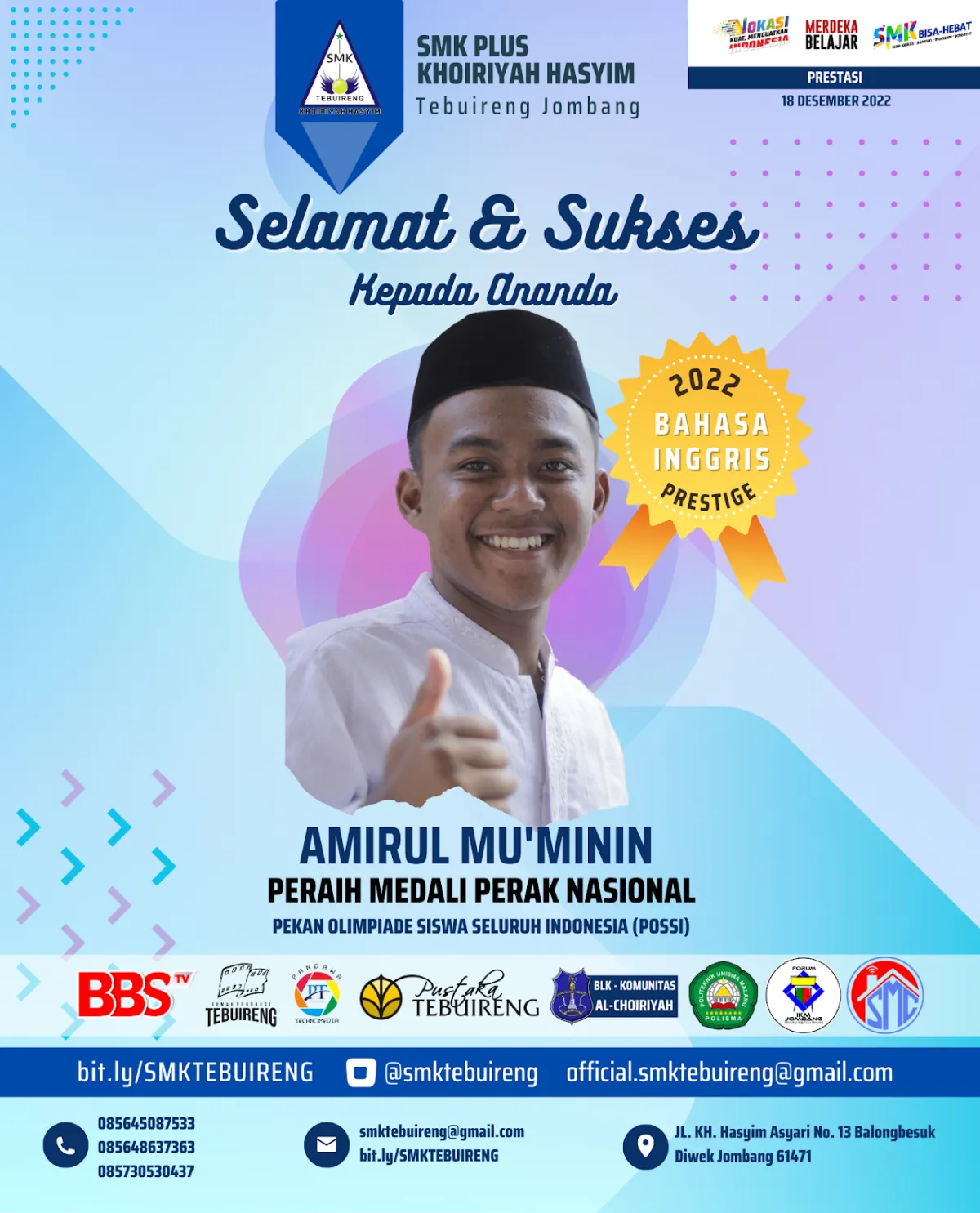 2022 - PERAK PEKAN OLIMPIADE SISWA SELURUH INDONESIA (POSSI) (BAHASA INGGRIS) TAHUN 2022